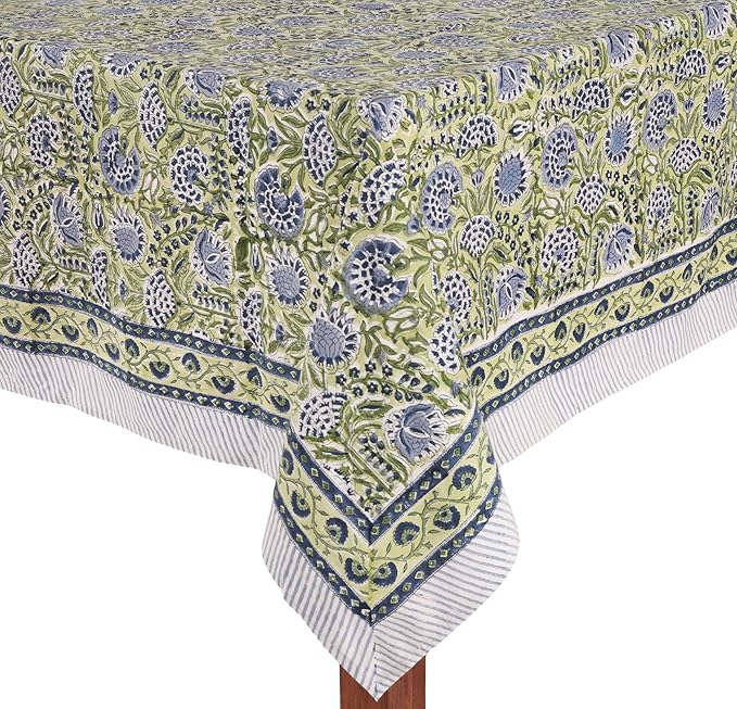 ATOSII Amara 100% Cotton Rectangle Fall Tablecloth, Handblock Floral Linen Table Cloth for Kitchen Dining Table I Parties Weddings Christmas I Fall Home Decor 60 X 108 Inches I 8 Seater