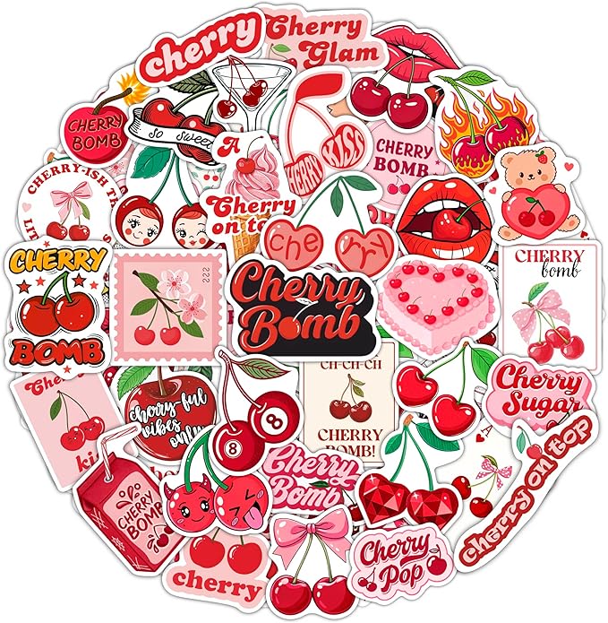 100Pcs Cherry Stickers Waterproof Small for Phone - Cute Fruit Stickers, Red Aesthetic Decals - Cherry Gifts & Party Supplies - Gift for Women & Men