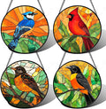 Stained Glass Window Hanging 4 Pcs Set Birds Large 11.8" - Cardinal Blue Jay Suncatcher Door Garden Sun Catcher Decor Birthday Christmas for Bird Lovers Mom Woman Nana Men