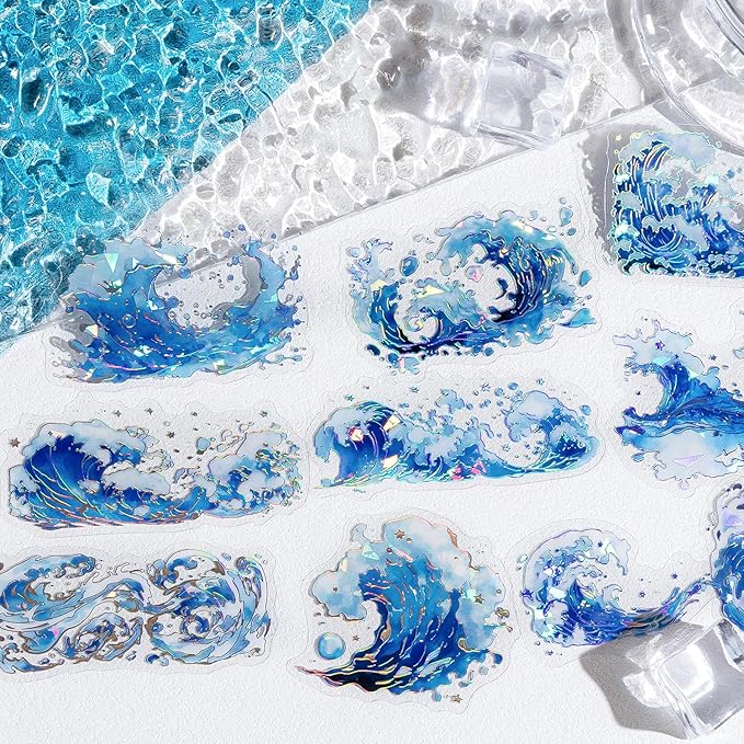 Alideco 120pcs Scrapbook Stickers Vintage Ice Crystal Waves Water Drops Scrapbooking Junk Journal Crafts Embelishment Decoration Stickers (wujieshuiyu)