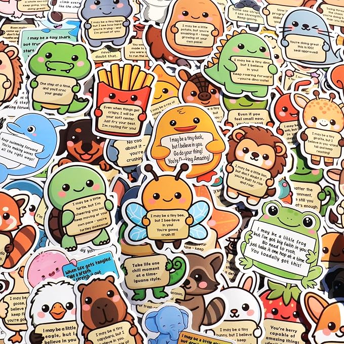 200PCS Emotional Support Animal Stickers – Affirmation Sticker Pack for Adults or Kids Cute Inspirational Buddies for Water Bottles, Laptops, Phones, Positive Quote Vinyl