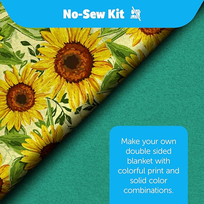YourFleece Sunflowers No-Sew Throw Fleece Fabric DIY Blanket Making Kit, Make Your Own, Anti-Pill, 50x60 Inches