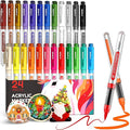 Nicpro 24 Colors Acrylic Paint Markers Brush Tip, Water-Based No-Bleed Paint Markers with Automatic Ink Control, Waterproof Acrylic Paint Pens for DIY Art & Crafts - Rock, Wood, Glass, Ceramic, Fabric