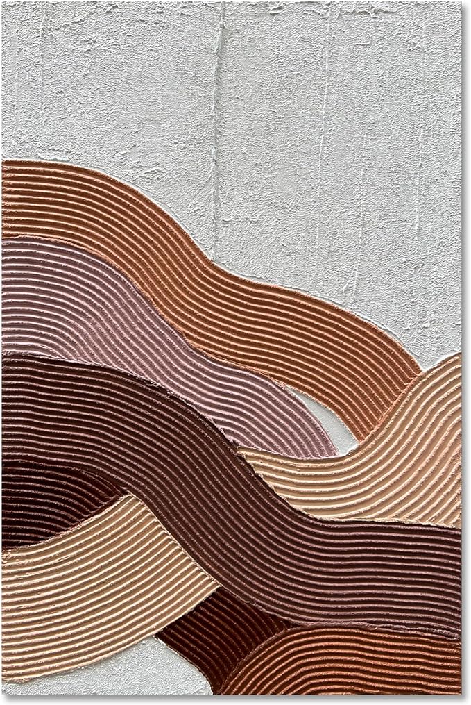 Art Hand-Painted Modern Abstract Art Brown red and White Textured Oil Painting Family Living Room Hallway Wall Art Deco 40x28 inches