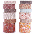 12 Rolls Flowers Washi Tape Set Floral Arts Adhesive Tapes Blooming Garden Decorative Masking Tape Sets for Craft, Kids, Scrapbook, DIY, Gift Wrapping (Autumn Twilight)
