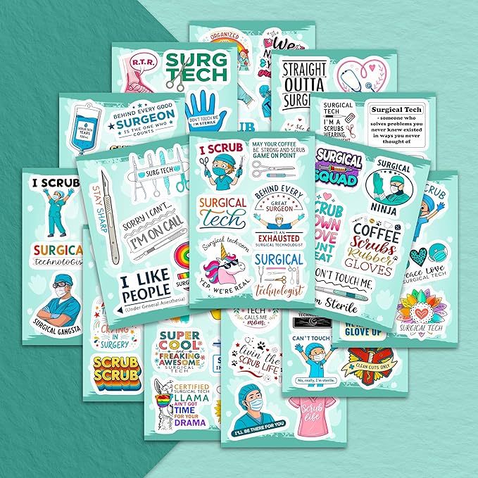 100Pcs Surgical Tech Stickers for Water Bottle, Laptop, Scrub Tech Stickers - Surgical Technologist Gifts Bulk - Gift for Women & Men
