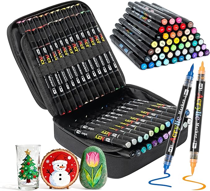 Linbsunne 48 Colors Markers Dual Tip Art Marker Set for Book Drawing, Coloring Illustrations, Ceramics, Card making, Note taking Planner