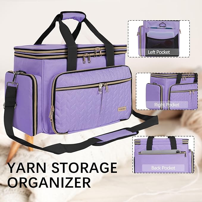Large Knitting Bag Yarn Storage Organizer,Portable Crochet Tote Bag,Yarn Bags for Crocheting On The Go for Knitting Needles, Crochet Hooks, Knitting Accessories, Unfinished Project