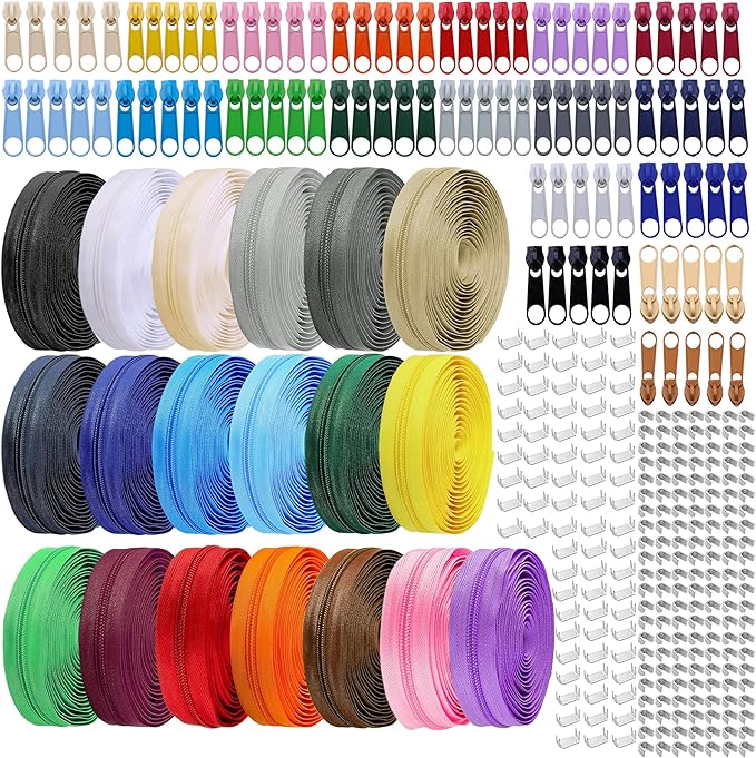 #5 Nylon Zipper Tape for Sewing: YZSFIRM 76 Yards Color by The Yard Nylon Coil Zippers for DIY Sewing Craft with 95 Bulk Metal Zipper Slider