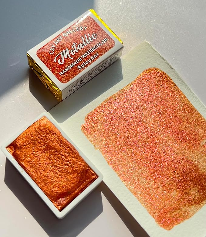 CSY art gallery Metallic Watercolor Paint Handmade Gold Watercolour Shimmer Mica Painting Full Pan Glitter Aquarelle (Splendor)