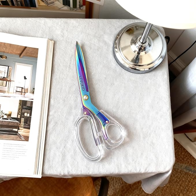 fabric scissor scissors all purpose, 9 Inch Titanium Coated Blades and Ergonomic, Clear Sscissors for Office Desk, Modern Design for Craft, Sewing, fabric,Office/Multicolored