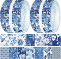 40 Pcs Blue and White Floral Christmas Quilting Fabric Roll 2.56 Inch Precut Fabric Squares Jelly Patchwork Chinoiserie Strips Materials for Winter Xmas Holiday Craft Sewing Panels DIY