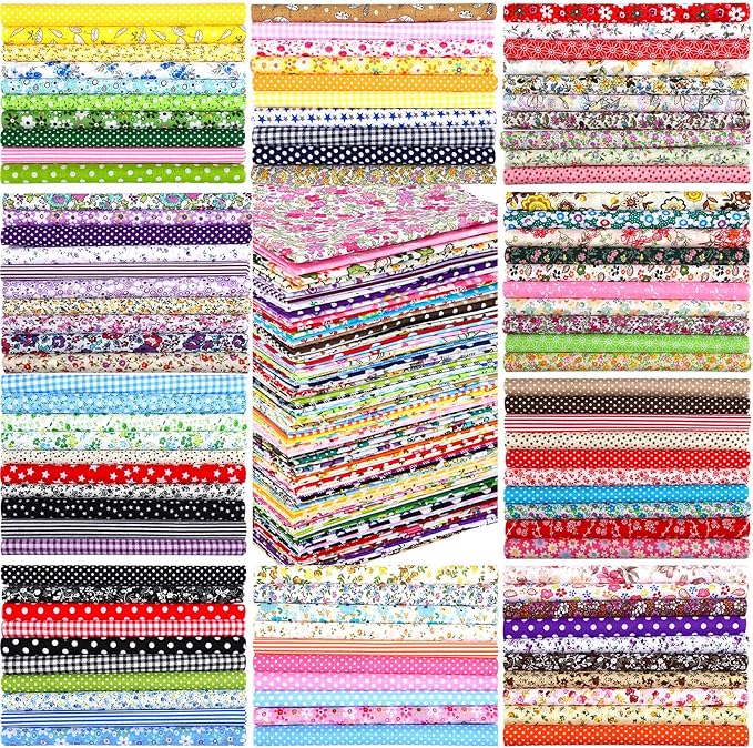 100 Pcs 8 x 8 Inch Cotton Fabric Squares No Repeat Pre Cut Quilting Fabric Bundles Multi Color Floral Square Patchwork Floral Printed Quilting Supplies for Sewing, Christmas DIY Craft, Scrapbooking