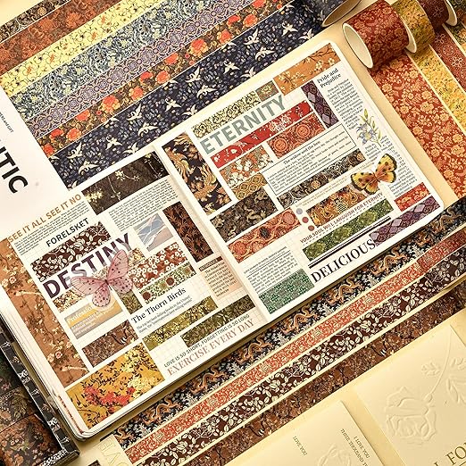 12 Rolls Chinoiserie Washi Tape Set Chinese Arts Adhesive Tapes Geometric Garden Decorative Masking Tape Sets for Craft, Kids, Scrapbook, DIY, Gift Wrapping (Echoes of Loulan)