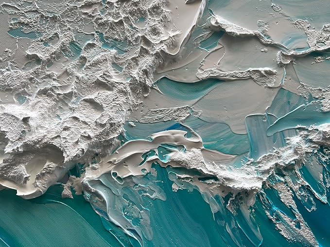 NANKAI 24x48 Inches Blue Thick Texture Abstract Oil Painting Hand-Painted Ocean Landscape Oil Painting Home Wall Art Deco