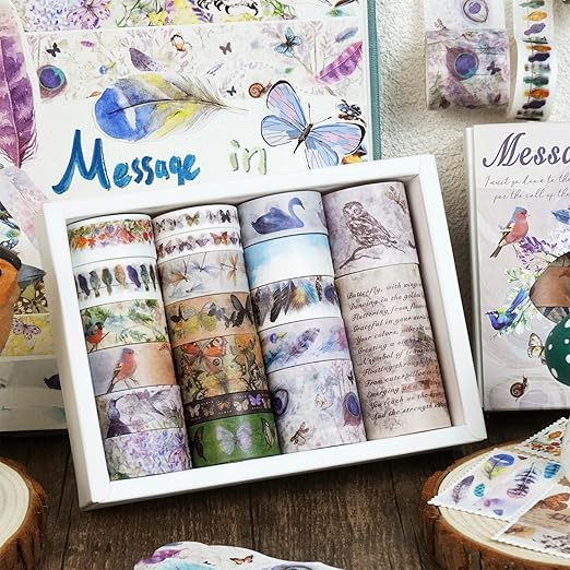 YUBBAEX Landscaping Washi Tape Pack 20 Rolls Insects Birds Printed Masking Tape Vintage Decorative for Arts, DIY Crafts, Journal Supplies, Planners, Scrapbook, Card/Gift Wrapping