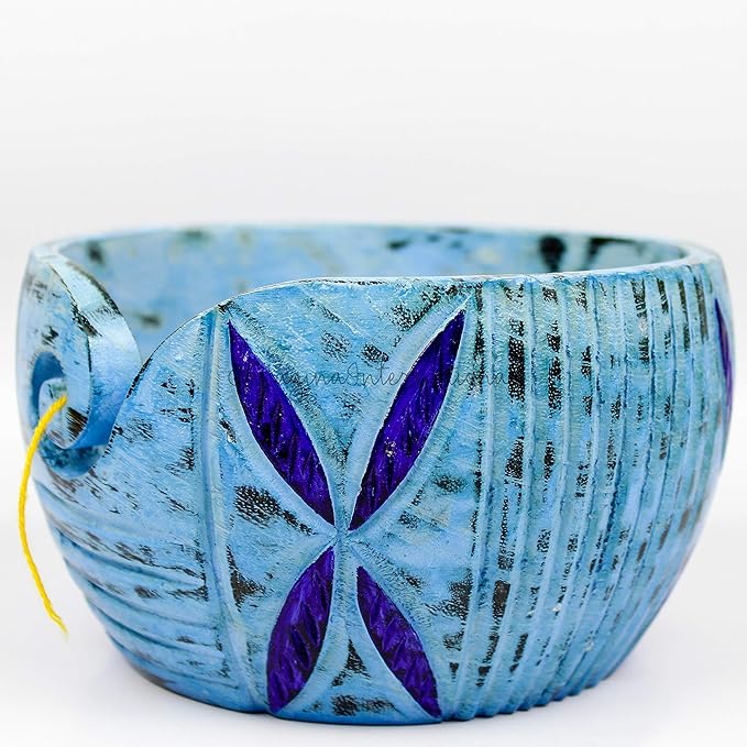 Exquisite Premium Yarn Ball Storage Bowls | Hand Painted Lovely Decor Yet Functional Yarn Dispenser (Small (6 x 3 x 6 Inches), Frozen Blue)