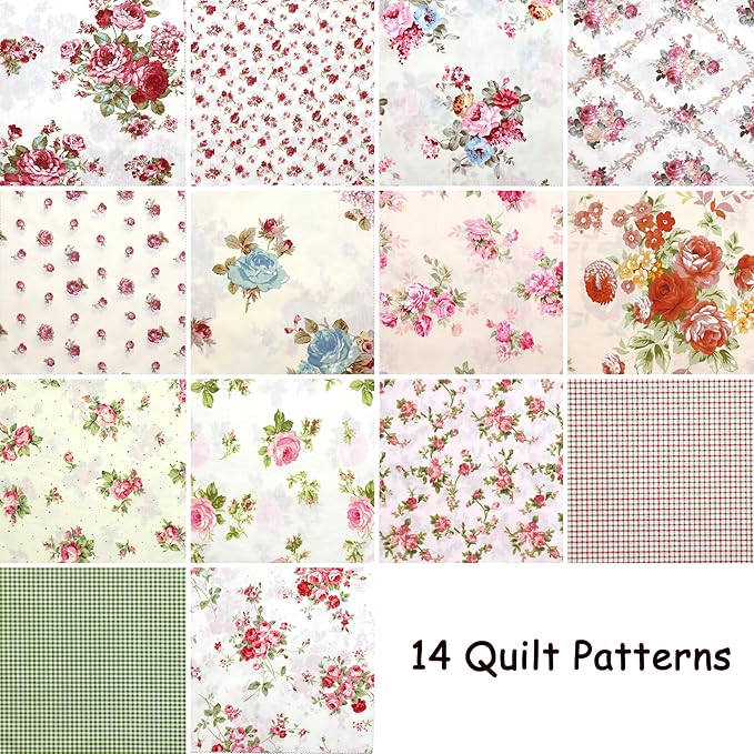 Hanjunzhao Layer Cake Fabric for Quilting 10 inch, Layer Cake Fabric Clearance, Layer Cakes 10 inch Squares for Quilting, Sewing, Birthday Valentine's Party Decor, and Crafts, Vintage Floral