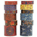 12 Rolls Chinoiserie Washi Tape Set Chinese Arts Adhesive Tapes Geometric Garden Decorative Masking Tape Sets for Craft, Kids, Scrapbook, DIY, Gift Wrapping (Drifting on Azure Waves)