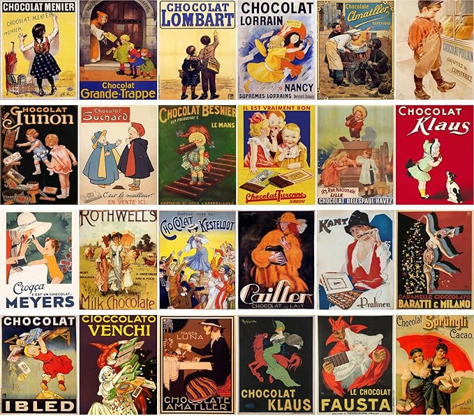 Large Stickers (24 pcs 2.5"x3.5") Chocolate Vintage Poster Ads Adverts