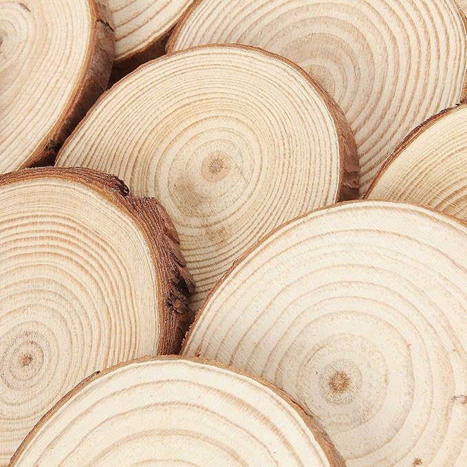 CertBuy 50 Pcs Natural Wood Slices 4 Inches Undrilled Round Wood Tree Slices Crafts Wooden Circles with Bark for Wedding Centerpiece DIY Projects Party Home Decor Christmas Ornaments