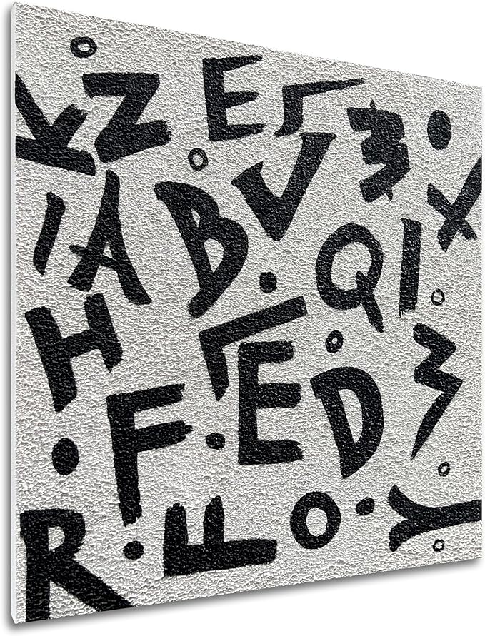 Art 24x24 inch Hand-Painted Black and White Letter Texture Art Oil Painting in Modern Abstract Style. Suitable for Wall Decoration in Home Office