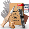 Premium Wood Carving Kit for Kids - 2026 Upgraded 9 PCS Whittling Knife Set with Safety Gloves Chisel Pocket Friendly Working Tools Leather Case Creative Bowl Sharpener Gifts (Gray)