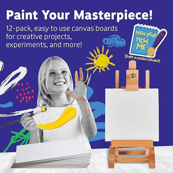 Artlicious Canvases for Painting - Pack of 12, 12 x 12 Inch Blank White Canvas Boards - 100% Cotton Art Panels for Oil, Acrylic & Watercolor Paint