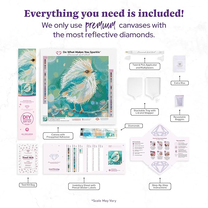 DIAMOND ART CLUB Good Morning - Bird Diamond Painting Kit, Fun DIY Crafts for Adults, Round Diamond Art Canvas, 13" x 13"