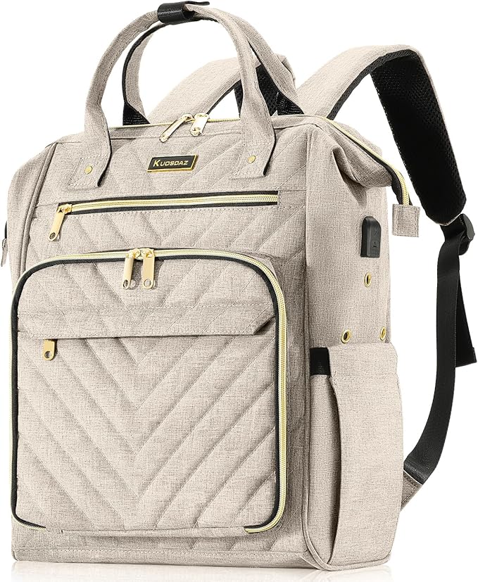 Knitting Bag Backpack, Crochet Bag Tote, Yarn Organizer with USB Charging Port, Christmas Gifts Large Travel Knit Storage Tote for Crochet Hooks, Knitting Needles, Yarn Supplies, Beige