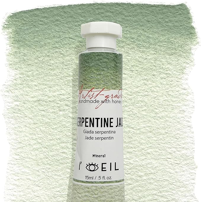 L'oeil (Genuine Minerals) Professional Artist Grade Extra Fine Handmade Watercolor 15ml Paint Tube, 5 Fl Oz, Natural Granulation, Rich Colour Luminosity, Lightfast Non-fading, Archival Quality (Serpentine Jade)