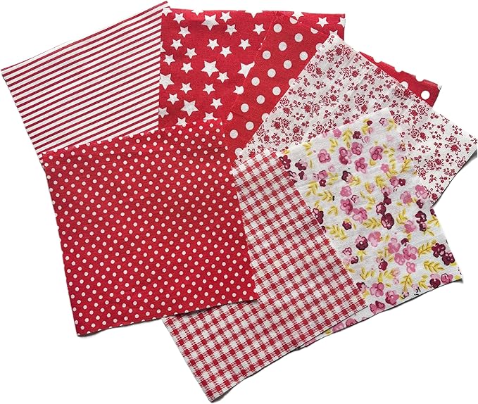 42 Piece Cotton Quilting Fabric Squares, 5x5 Inch Pre-Cut Floral Patchwork Bundle in Red, Pink, Yellow, Green, Blue, Purple for DIY Sewing, Scrapbooking, Craft Projects