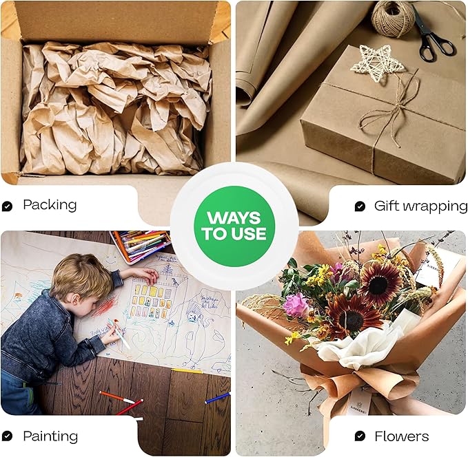 Brown Paper Roll 48" x 1200" (100 feet) with Cutter - USA-Made Wrapping Kraft Paper for Packing, Moving, Shipping & Crafts/Arts - 100% Recyclable Natural Craft Material by IDL Packaging