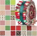60 Pcs Christmas Quilting Fabric Roll 2.6 x 40" Cotton Fabric Strips Precut Jelly Patchwork for Craft Sewing(Holiday)