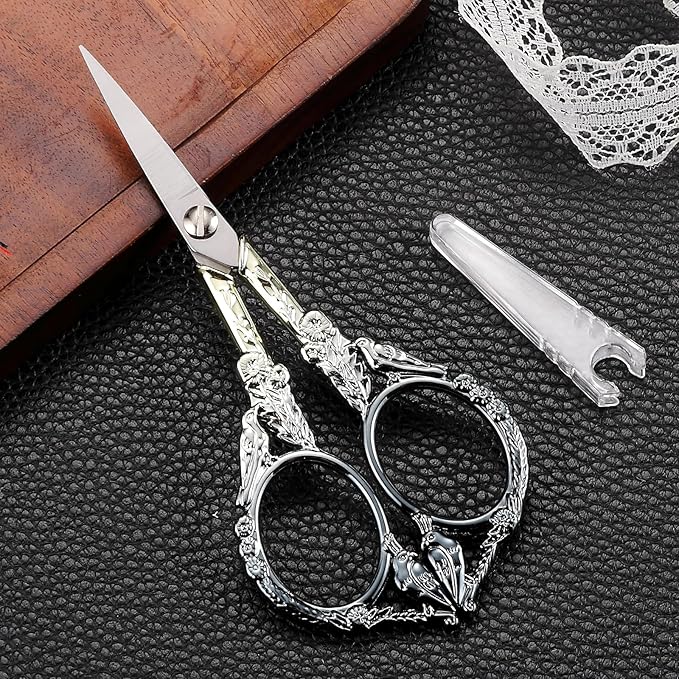 Sewing Embroidery Scissors, Small Thread Scissor for Craft Artwork Needlework Yarn Knitting Detail Snips, Black Cute Bird Shears