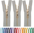 #5 Gold Metal Zipper - 50+ Colors - 3 PCS - (4-14 inches) Sizes - Luxury Lightweight Handcraft Metal Zippers with pulls for Purses Bags Pockets Shoes Sewing & Crafts DIY ZP025514