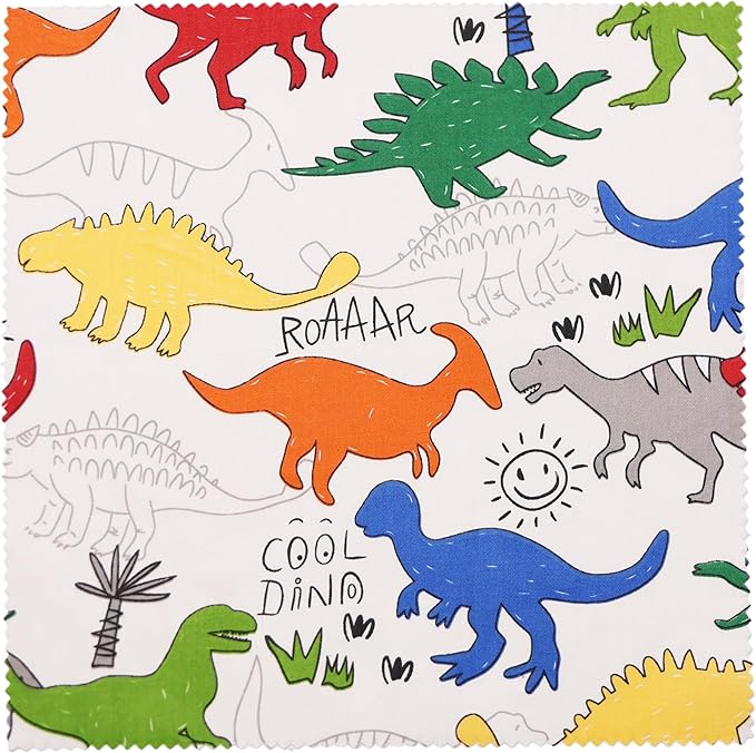 Hanjunzhao 84Pcs Dinosaur Print Cotton Fabric Squares 5x5, Charm Packs for Quilting 5 inch Squares for Quilting, Patchwork Baby Boy Blanket & Quilts, Home Decor, and DIY Crafts, Cartoon Dinosaurs