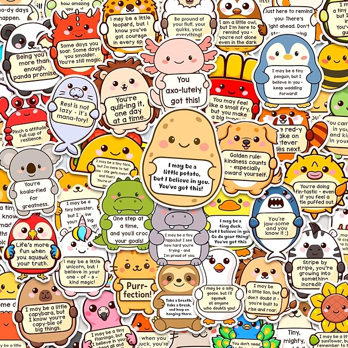 200Pcs Emotional Support Buddies Stickers, Positive Affirmation Sticker Pack, Cute Animal Vinyl for Water Bottle Laptop Computer Luggage... Inspirational Mental Health Decoration for Kids Teens (200)