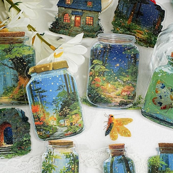 90 Pieces Aesthetic Landscape Creation PET Sticker Set, 6 Pack Vintage Oil Painting Bottle Scenery PET Stickers for Scrapbooking, Journaling, Waterproof DIY Crafts, and Junk Journal