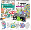 2Pcs Adult Coloring Books with 36 Colors Markers, Mandala Adult Coloring Book for Women Relaxation with 48 Patterns, Colors Markers Set, Anxiety Relief Mindfulness Gifts Original & Hand Drawn