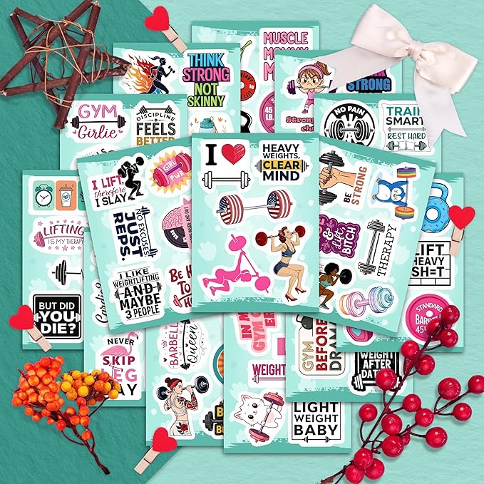 100Pcs Weightlifting Stickers for Water Bottle, for Laptop - Weightlifting Gifts, Party Supplies - Workout, Gym Stickers - Gift for Women & Men