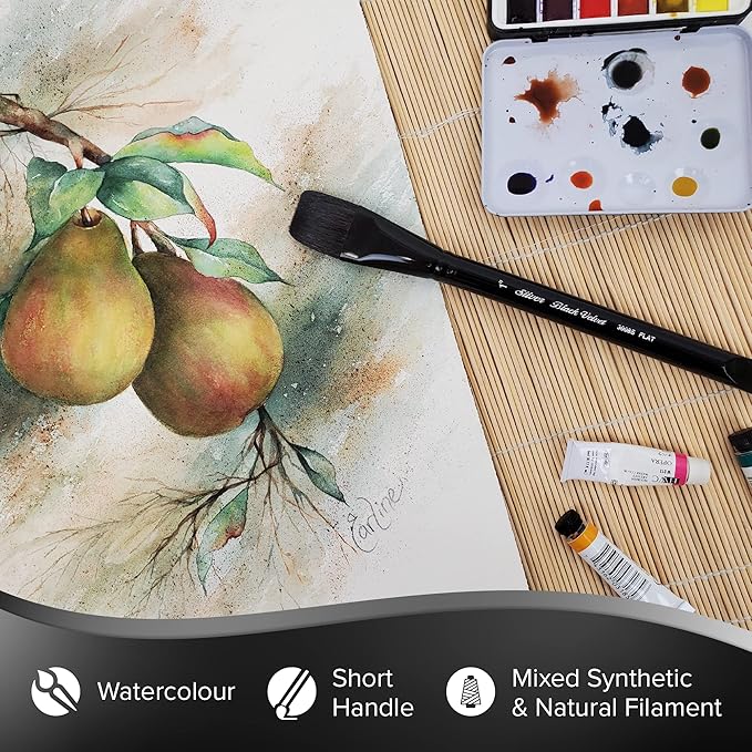 Silver Brush Limited 3008S-1 Black Velvet Square Wash Paintbrush for Watercolor, Gouache, Inks, & Dyes, Size 1 Inch, Short Handle