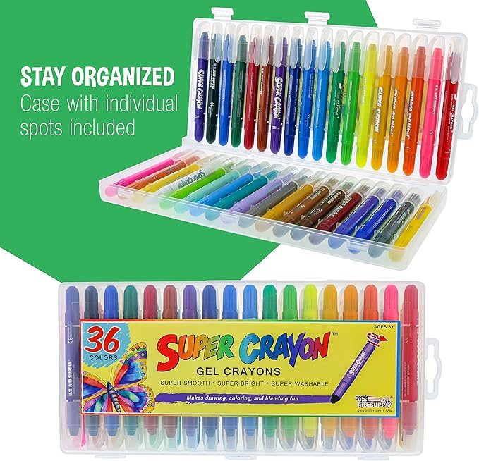 U.S. Art Supply Jumbo Twistable Crayons Set of 36 Colors - Silky Gel Twistable Washable Crayons for Coloring Books, Arts & Crafts, Non Toxic Twist Up Easy Glide - Bright, Bendable, Blendable