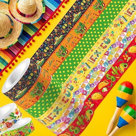 Mexican Fiesta Washi Tape 12 Rolls Mexican Fiesta Washi Tape Masking Decorative Cinco De Mayo Washi Tape for DIY Craft Gift Wrapping Handbook Sticker Scrapbook Journaling Party Favor