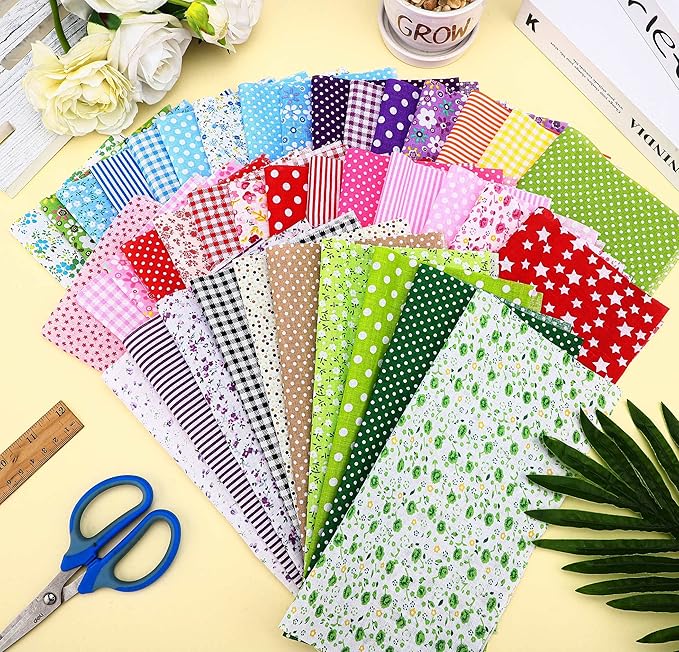 40 Pcs 10 x 10 Inches Cotton Fabric Bundle Squares Precut Fabric Squares Multi Color Floral Fat Sheets for Craft DIY Quilting Sewing(Fresh Patterns)