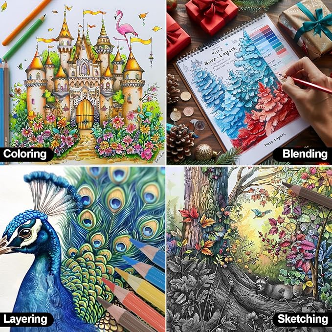 Colored Pencils for Adult Coloring Books, 72 Oil-Based Color Pencils, 3.8mm Soft Core, Vibrant Coloring Pencils in Tin Box for Adults, Professional Art Supplies forSketching, Blending and Layering.