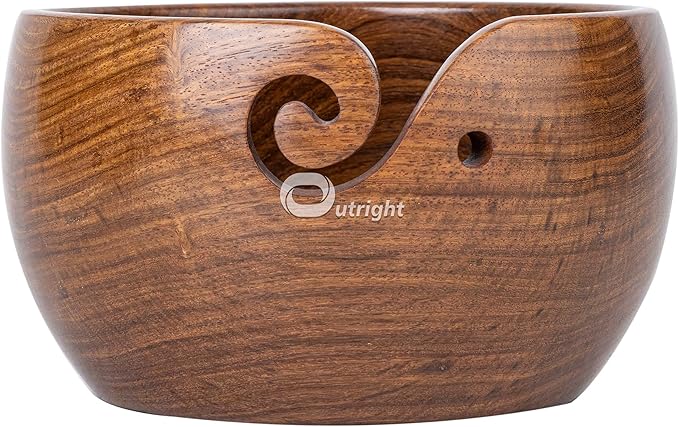 Outright Crochet Accessories Wooden Yarn Bowl Large Yarn Bowl for Knitting Crochet Bowl Yarn Storage Holder Yarn Bowls for Crocheting Yarn Bowl Cute Perfect Christmas Gifts For Women Crocheter