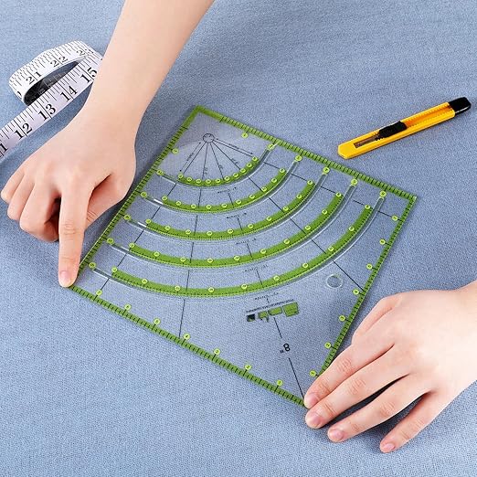 8 Inch Acrylic Fabric Ruler Quilting Ruler Multifunctional Arc Guide Cutting Square Ruler Quilt Circle Cutter Ruler Quilting Supplies and Tools for Quilting, Sewing, Crafts, Pattern Making