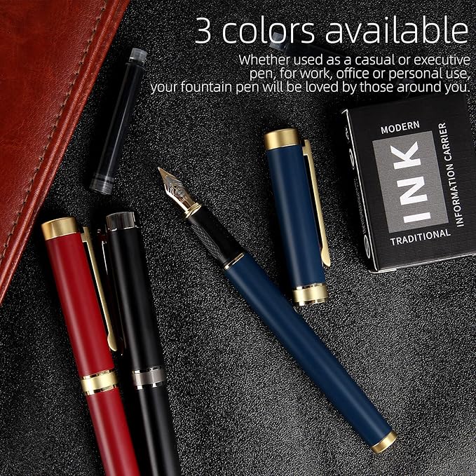 Fountain pen, luxury pen, Nice pen gift, pure copper heavy feel Office Executive Pen Smooth Writing Pens for Men Funcy Pens with Gift Case 10 black ink cartridges (Black)