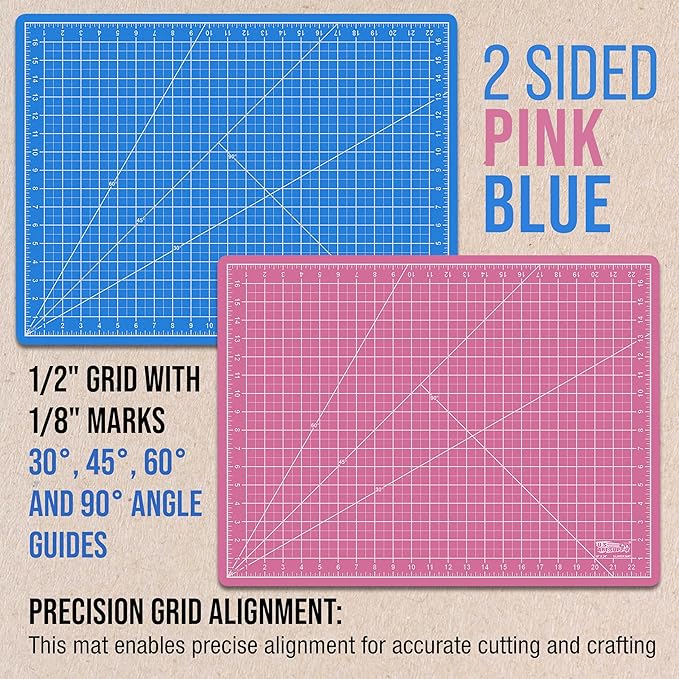 U.S. Art Supply 18" x 24" Self-Healing Cutting Mat 5-Ply (2 Pack) - Double-Sided Pink/Blue Craft Mat, Non-Slip Cutting Mats for Crafts, Sewing, Quilting, Scrapbooking